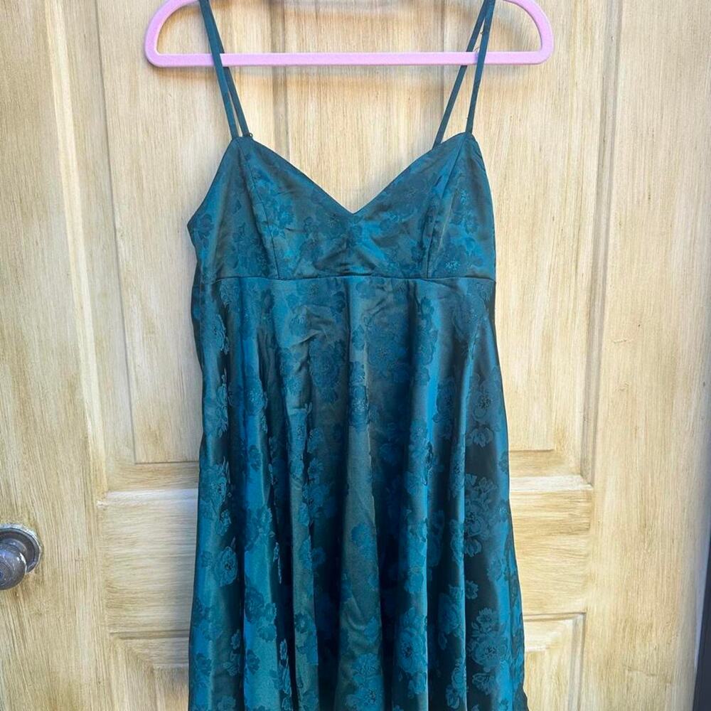 Emerald green Floral Jacquard Dress Womens Green Bow Back Slip Dress Coquette